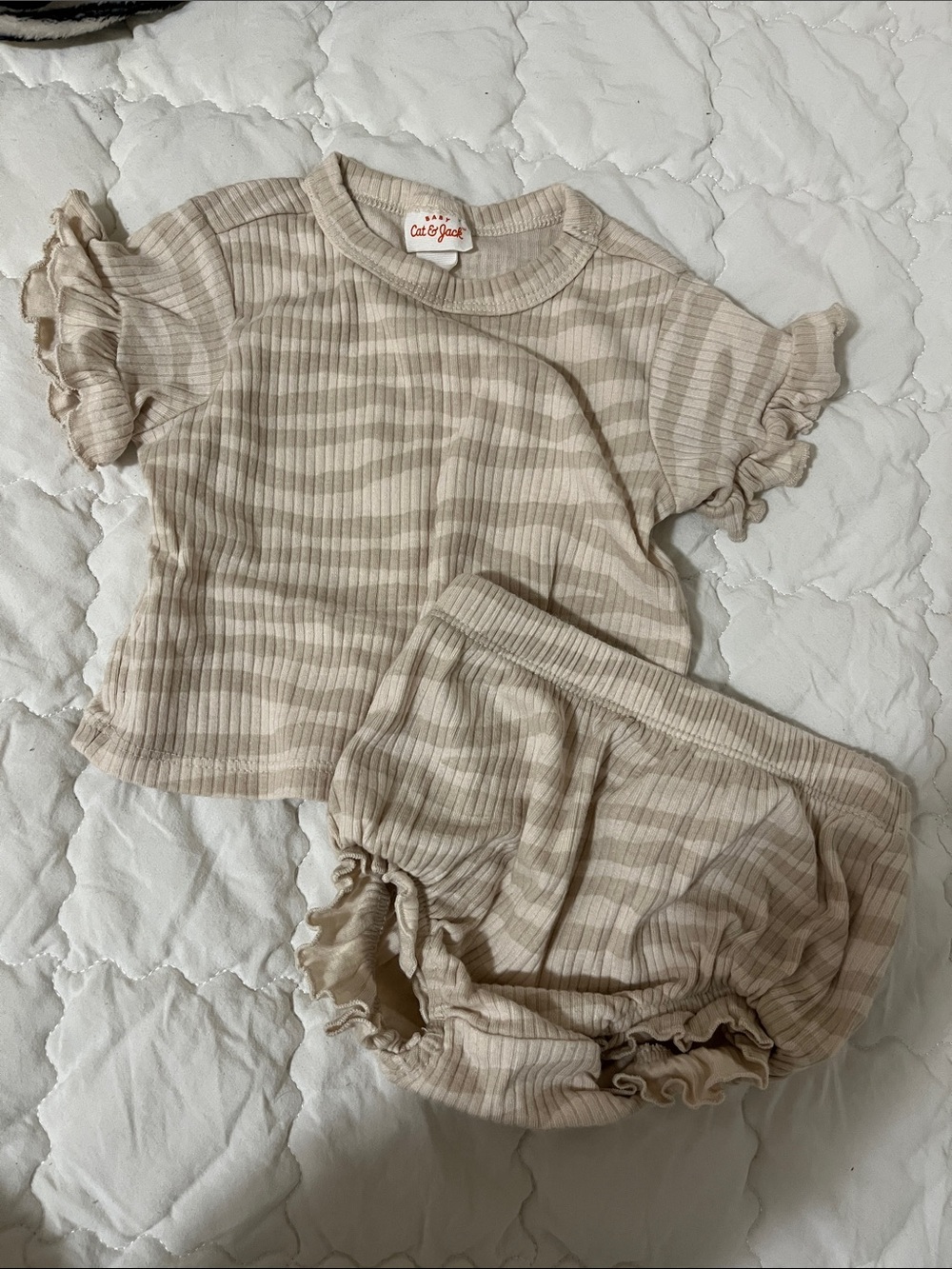 Cat & Jack Neutral Beige Striped Baby Ribbed Two-Piece
